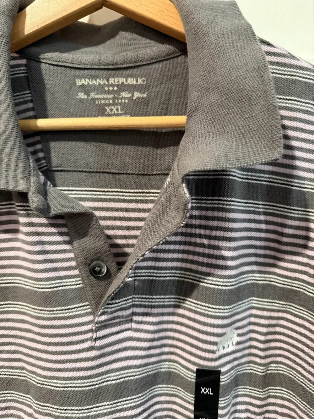 Banana Republic Men's Gray and Pink Striped Polo